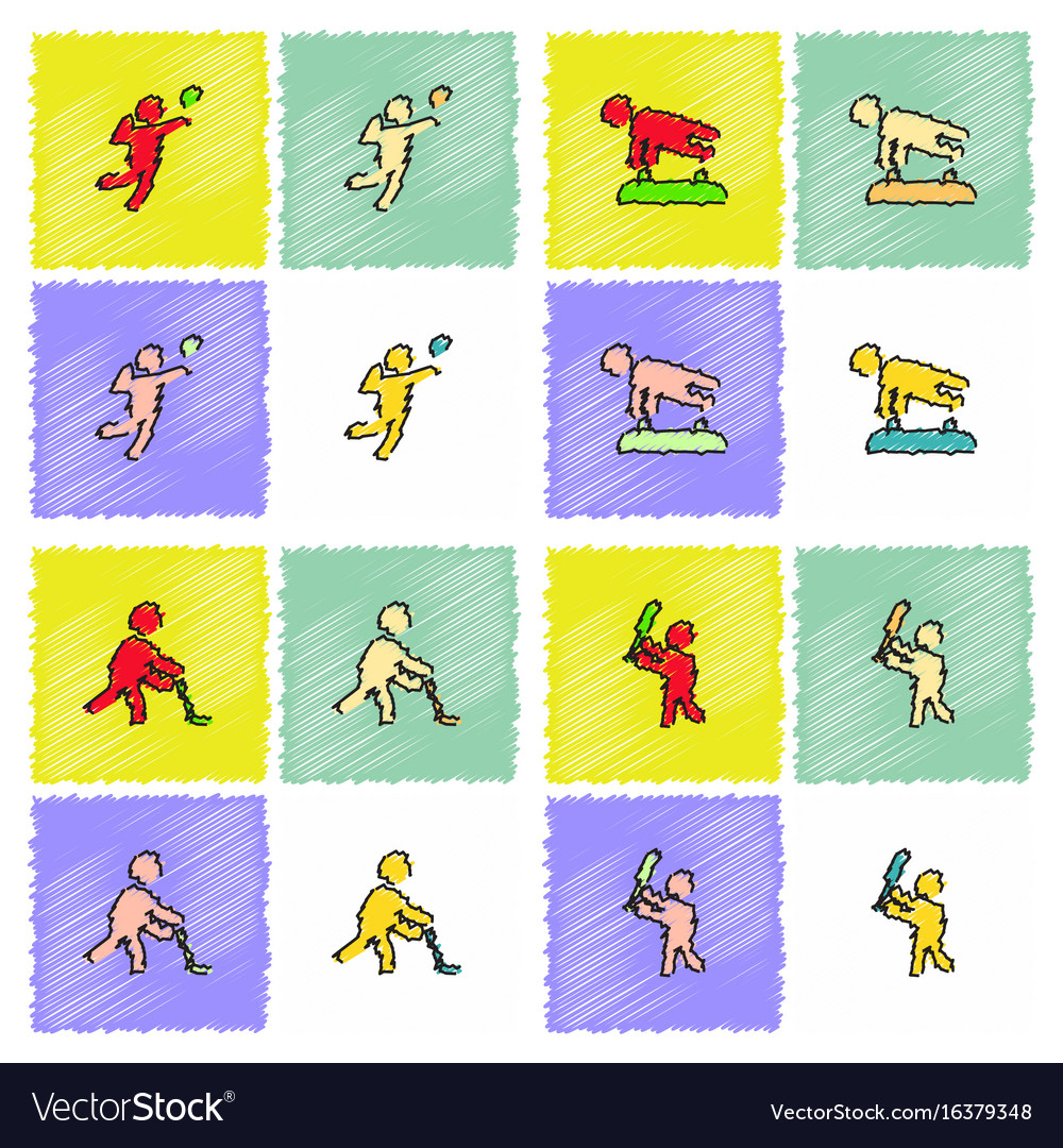 Set of olympic game design in hatching style