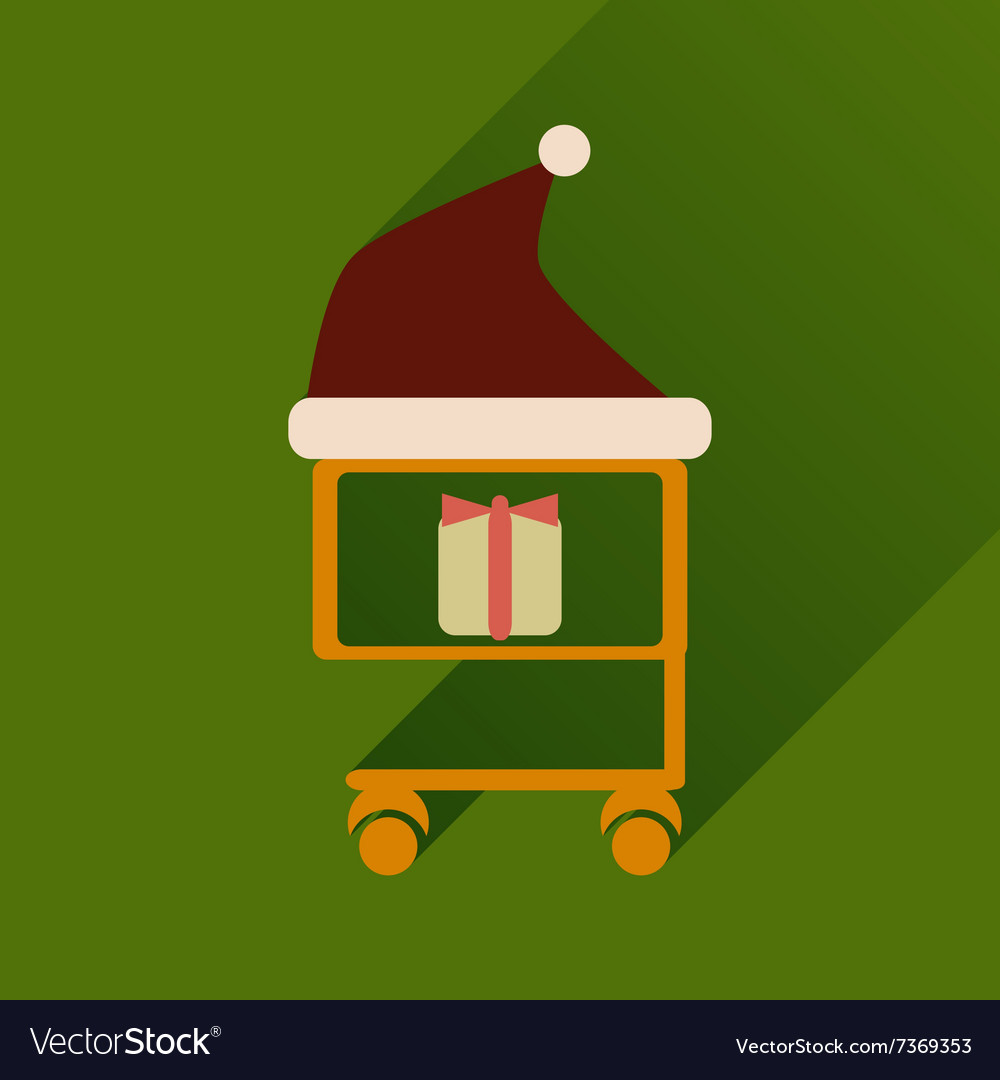 Flat icon with long shadow cart christmas