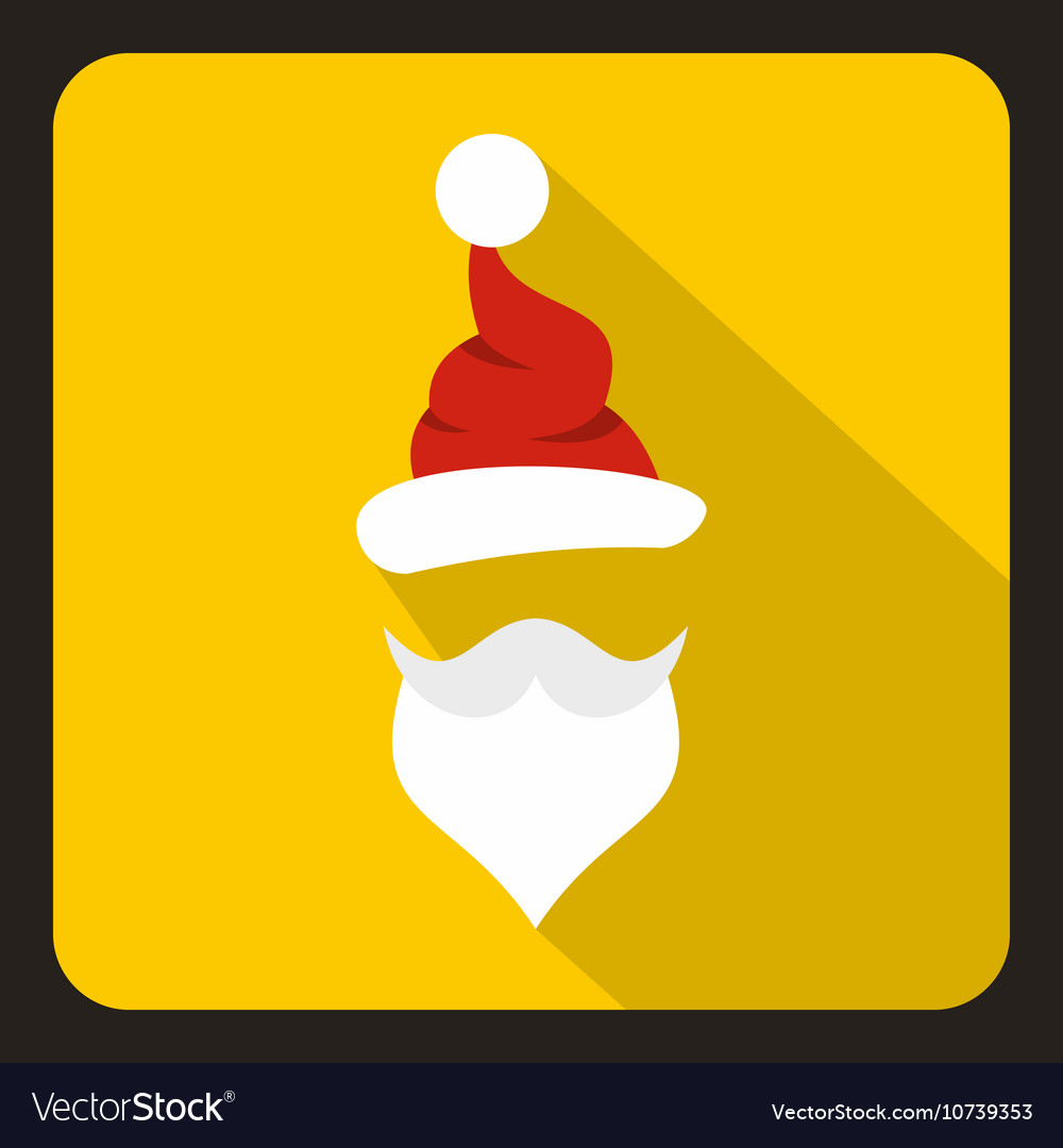 Hat and beard santa claus icon flat style