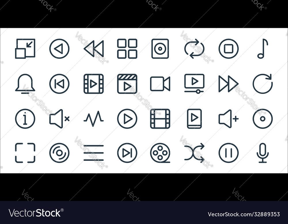 Multimedia line icons linear set quality vector image Multimedia line icons linear set quality