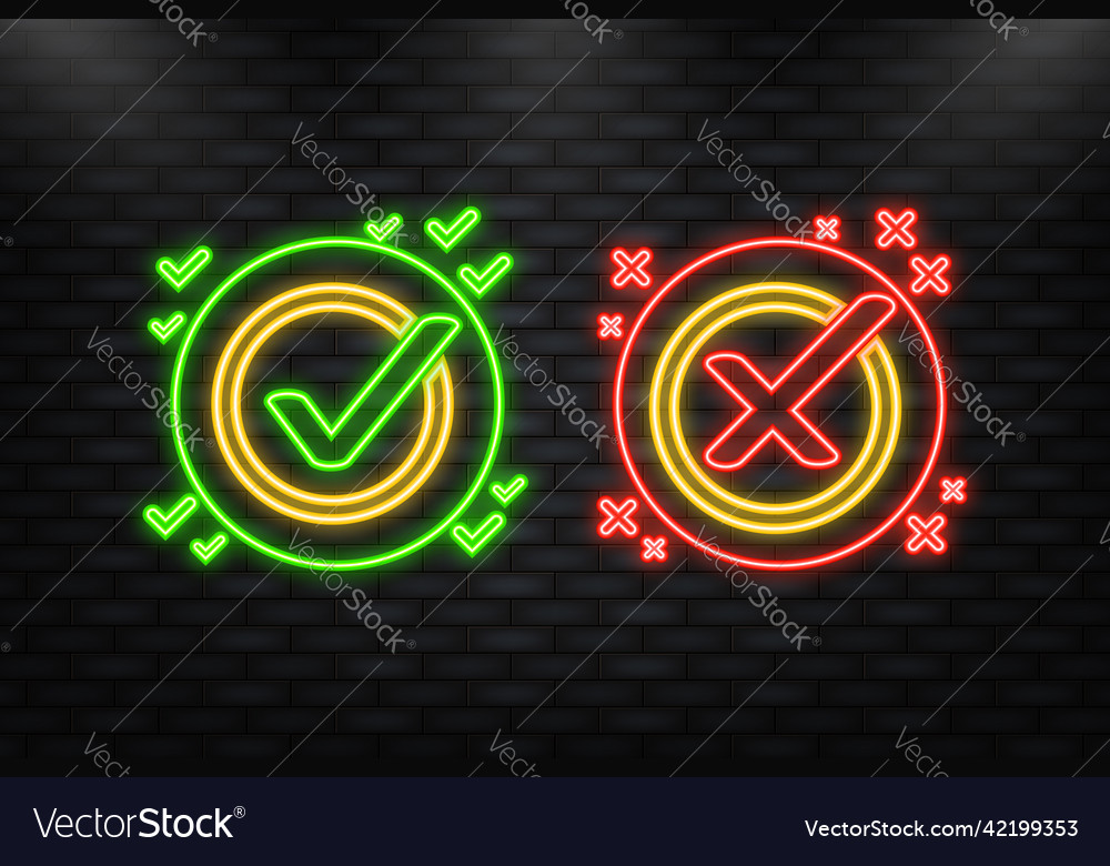 Neon icon check marks ui button with dos Vector Image Neon icon check marks ui button with dos