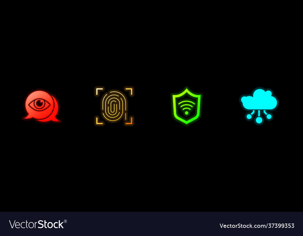 Set eye scan fingerprint shield with wifi vector image Set eye scan fingerprint shield with wifi