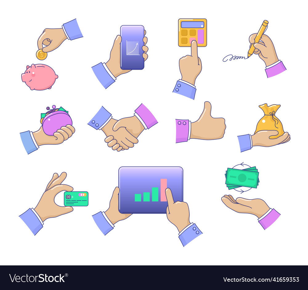 Set of businessman hands with business finance Vector Image