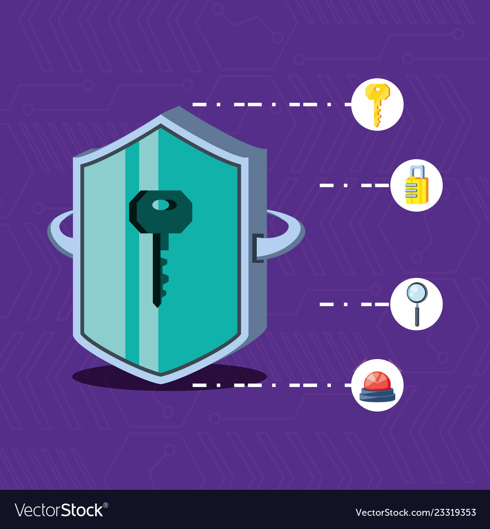 Shield with set icons cyber security
