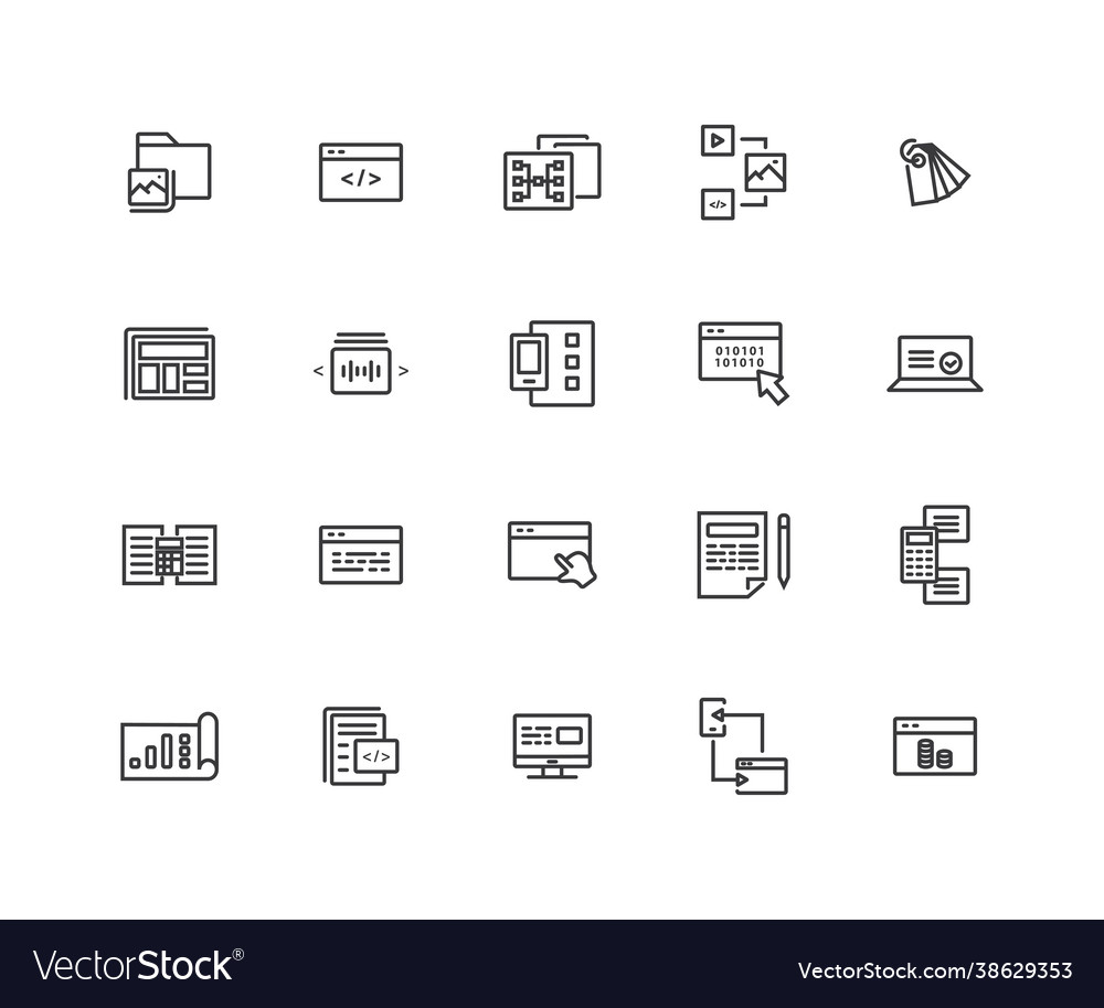 Simple set web development related line icons vector image Simple set web development related line icons