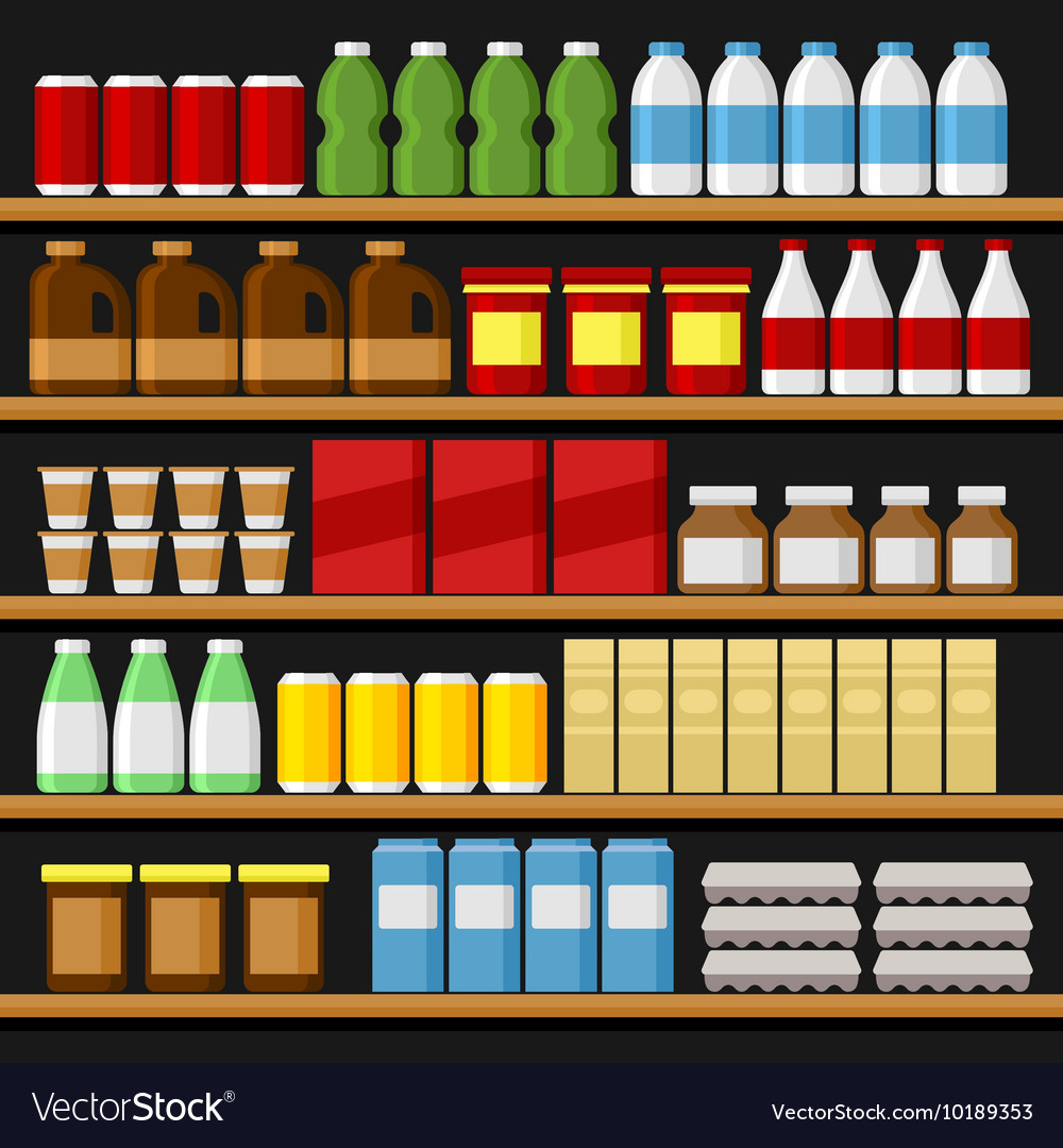 Supermarket shelfs shelves with products Vector Image