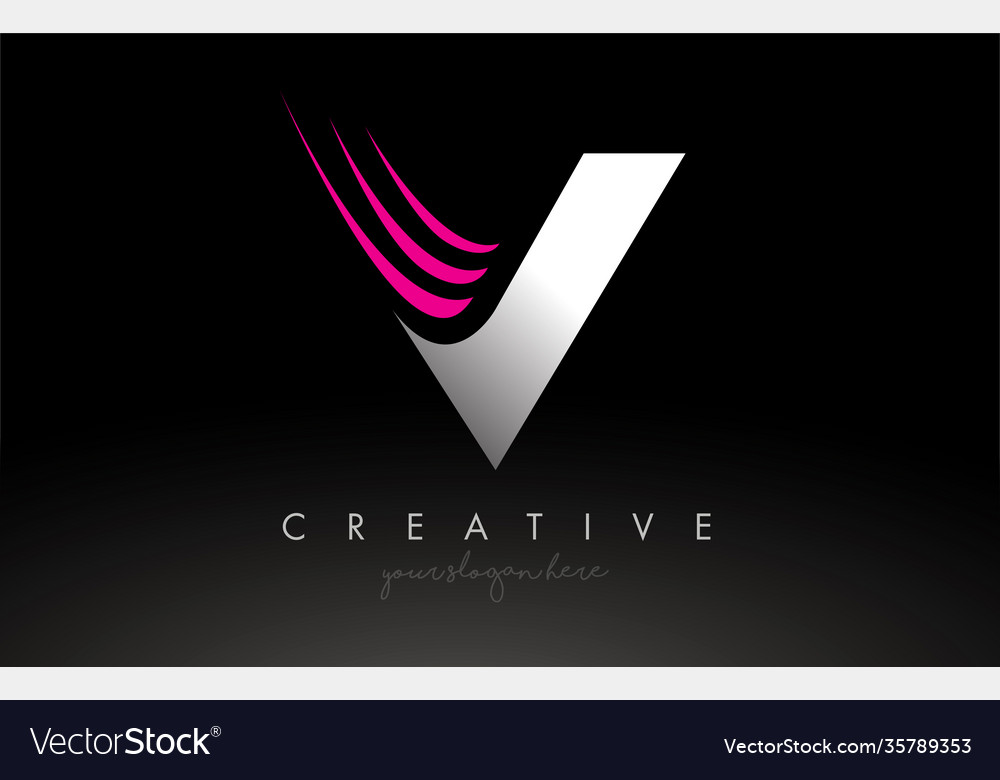 V white and pink swoosh letter logo letter design Vector Image