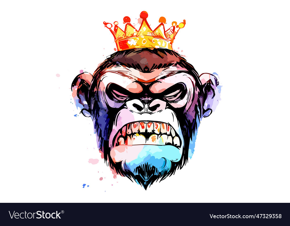 Angry ape head with crown Royalty Free Vector Image