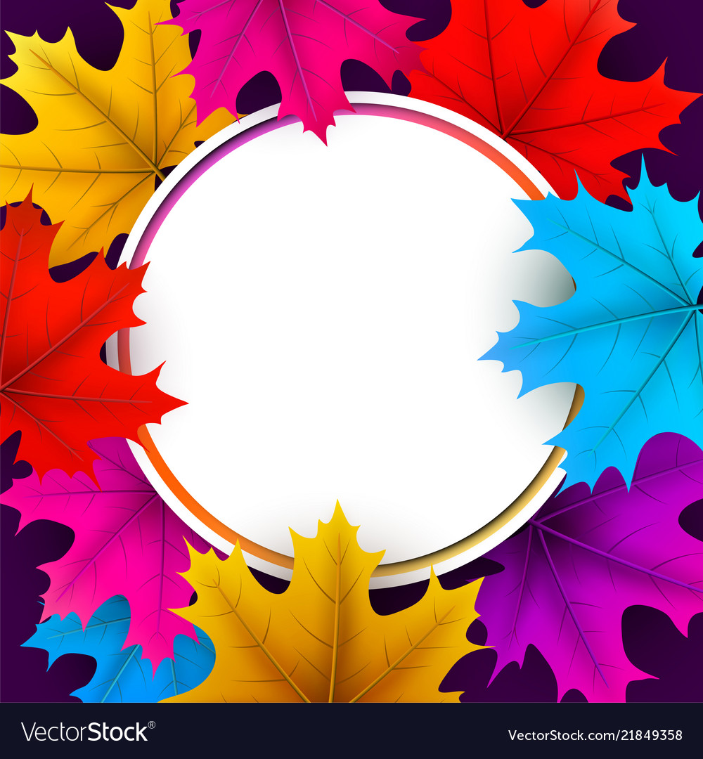 Autumn background with round frame and maple