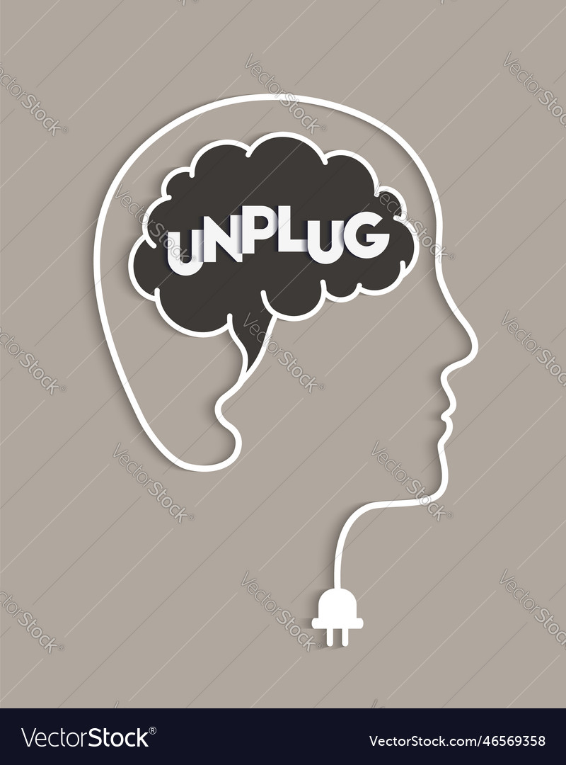 Brain unplug and disconnect digital detox concept Vector Image