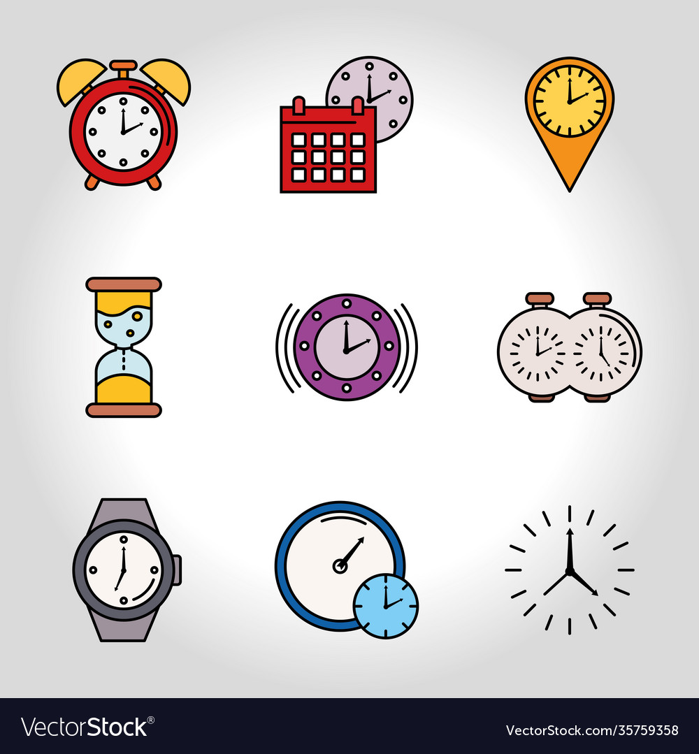 Bundle nine time set line and fill style icons