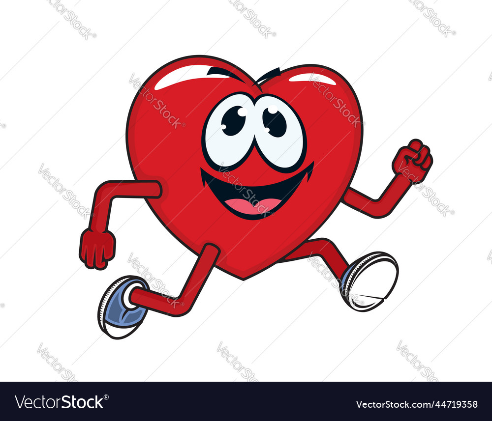 Cartoon running or jogging heart funny character Vector Image Cartoon running or jogging heart funny character Vector Image