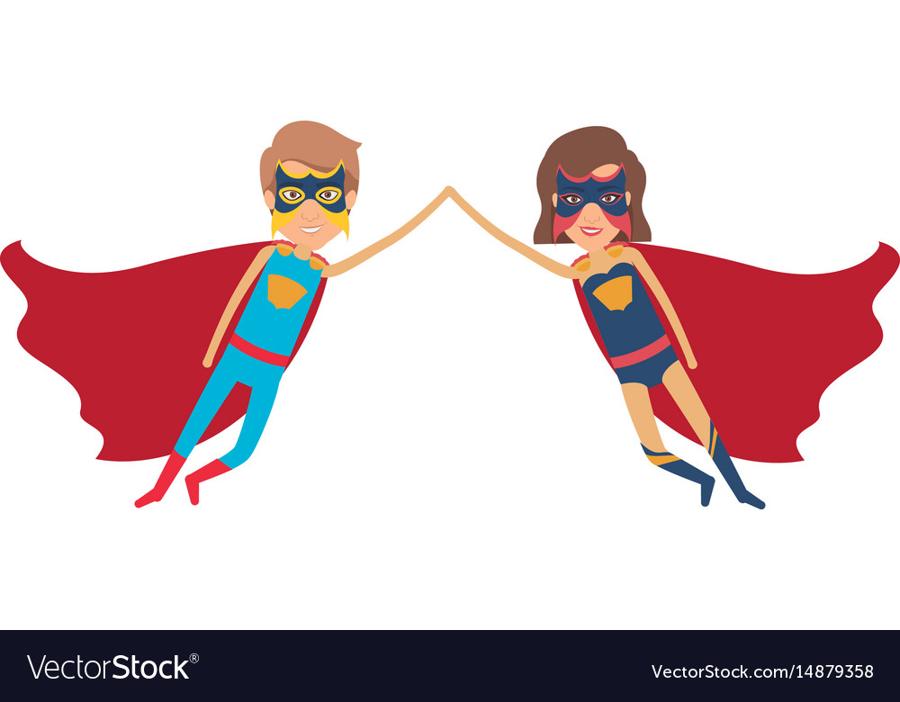 Colorful silhouette with couple of superheroes Vector Image