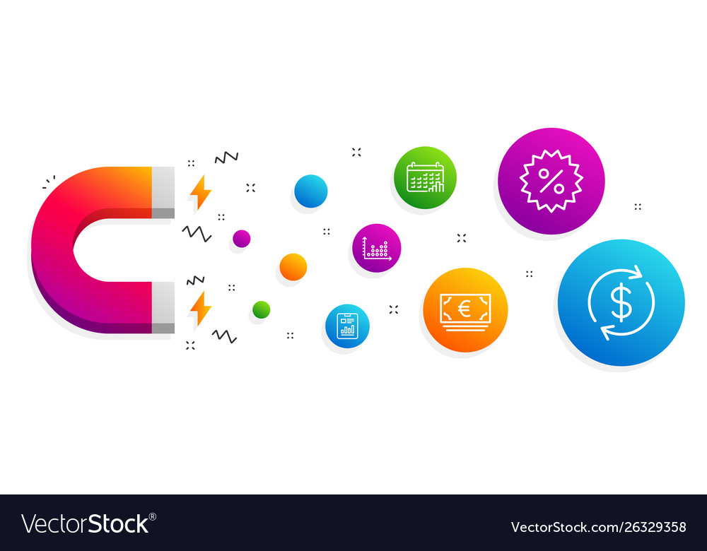 Euro currency dot plot and calendar graph icons vector image Euro currency dot plot and calendar graph icons