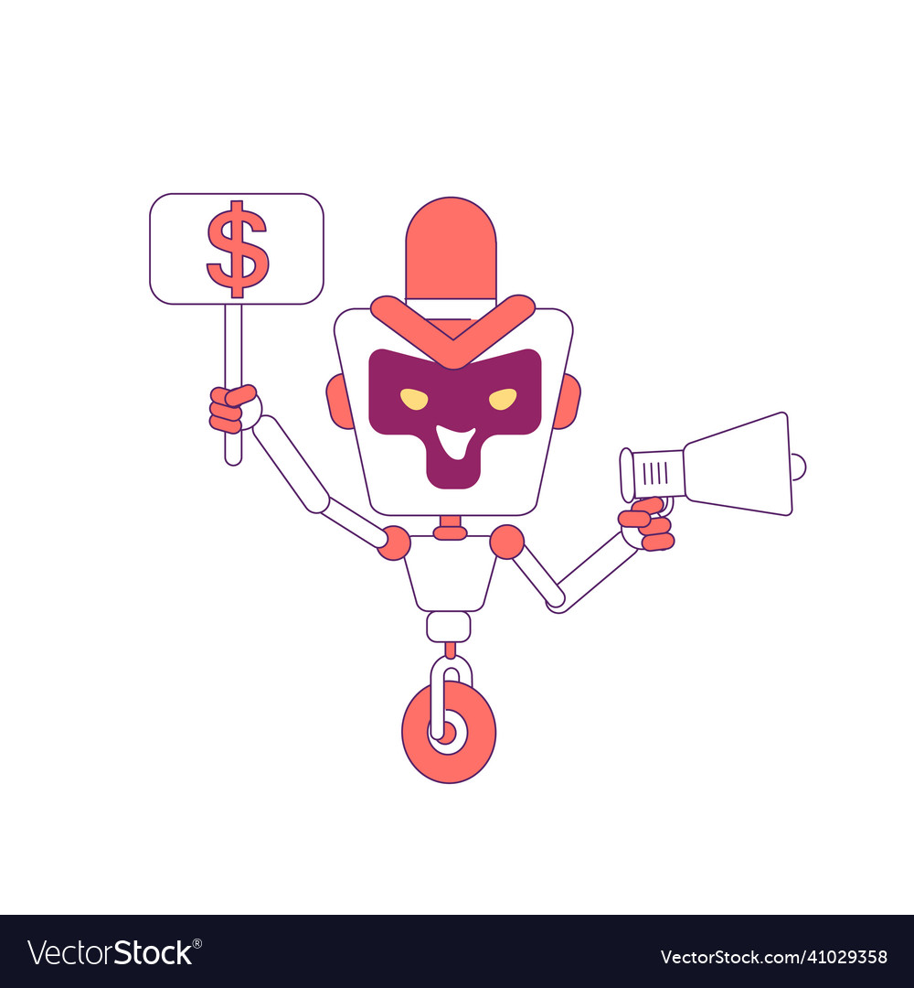 Funny robot with loudspeaker red linear object vector image Funny robot with loudspeaker red linear object
