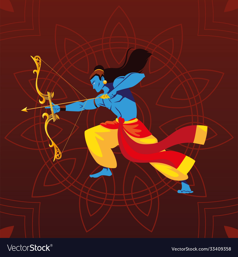 Lord rama with bow and arrow over floral Vector Image