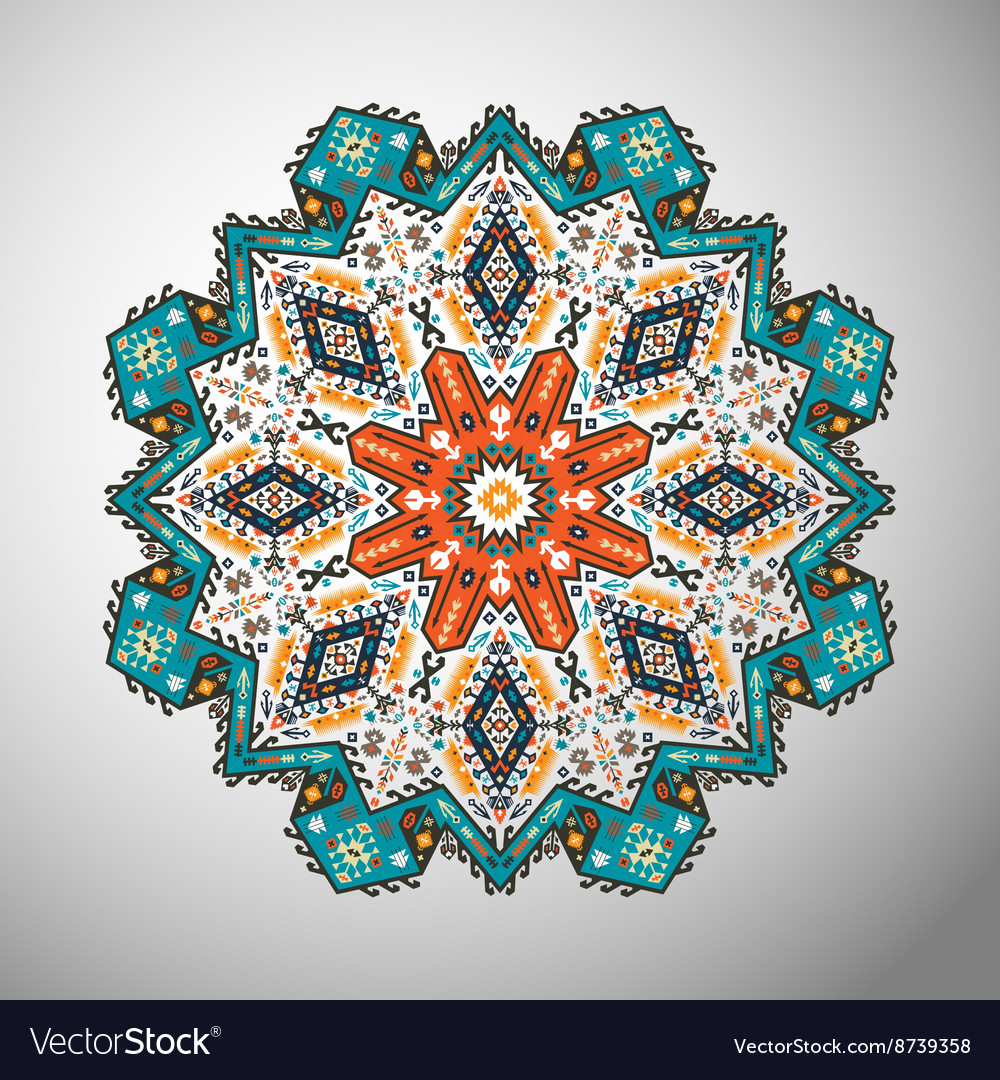 Ornamental round geometric pattern in aztec style