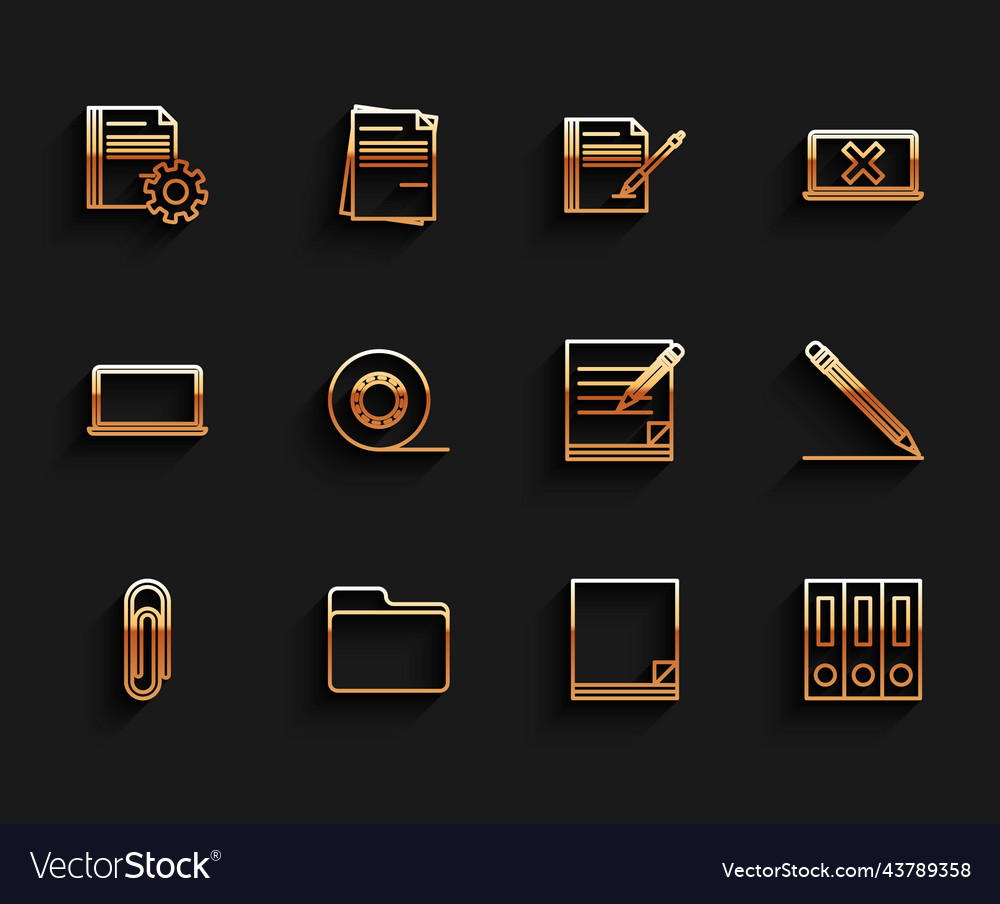 Set line paper clip document folder settings vector image Set line paper clip document folder settings