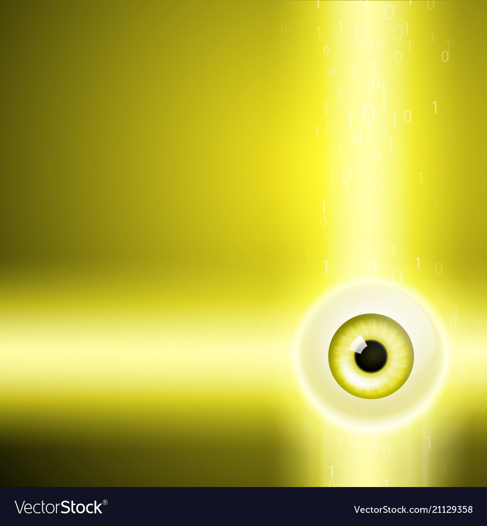 Yellow background with eye and binary code vector image Yellow background with eye and binary code