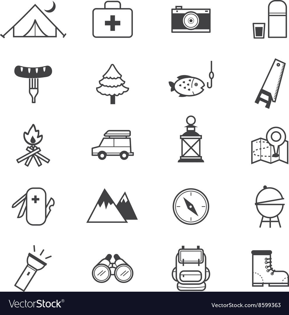 Camping icons line Royalty Free Vector Image - VectorStock