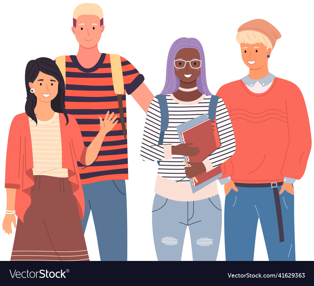 Diverse college university students standing Vector Image