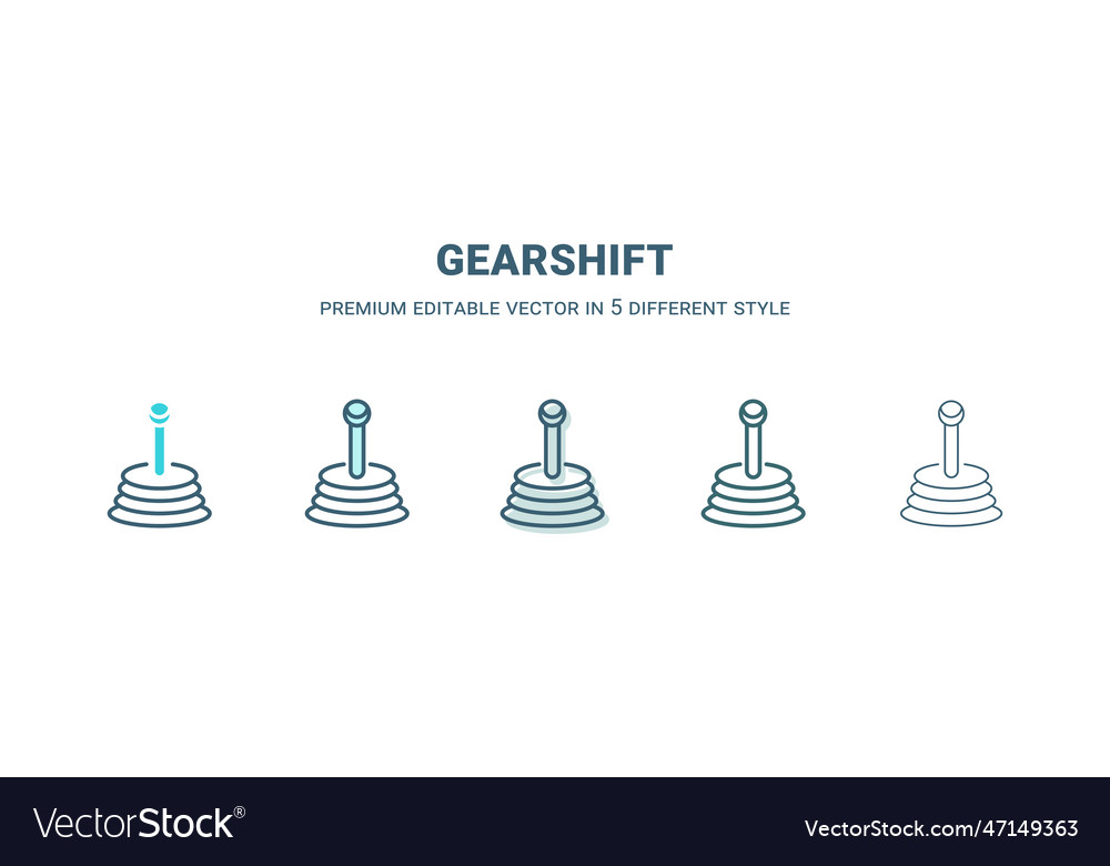 Gearshift icon in 5 different style outline