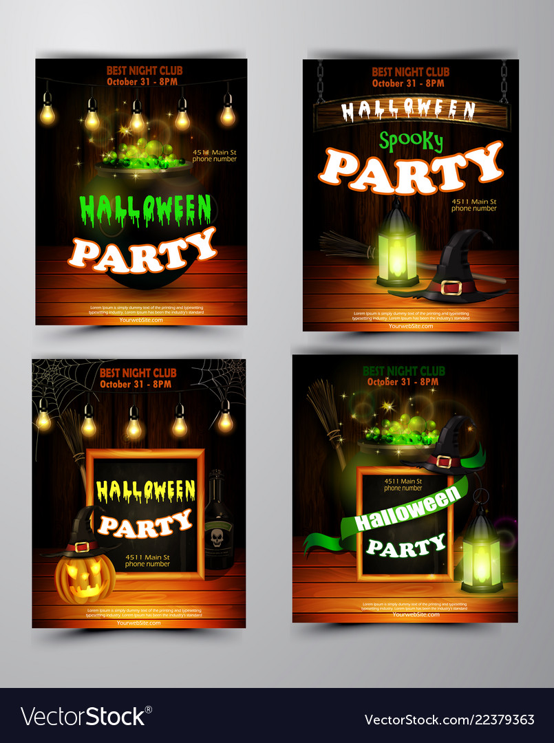 Halloween party invitation on wooden wall