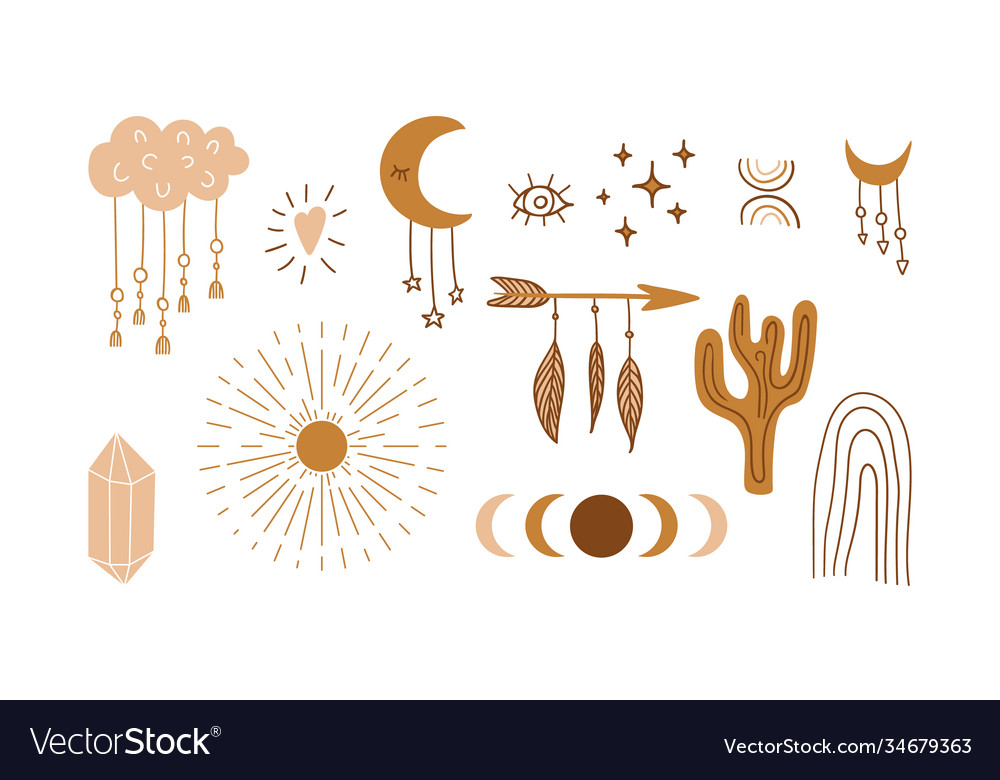 Hand drawn boho objects