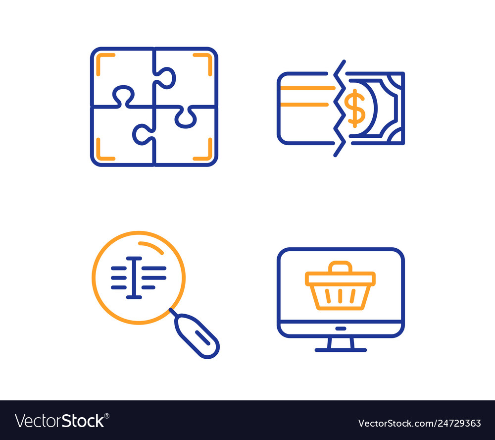 Puzzle payment methods and search text icons set Vector Image Puzzle payment methods and search text icons set
