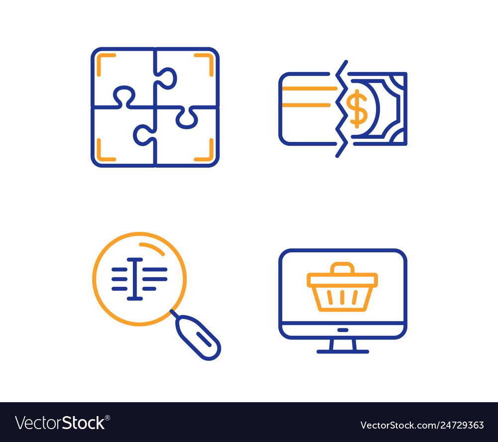 Puzzle payment methods and search text icons set