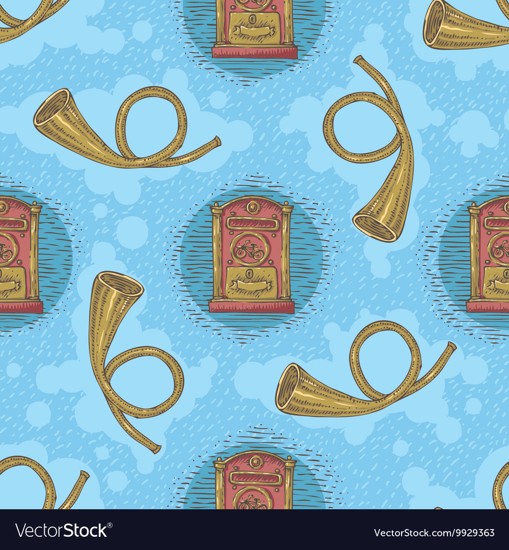 Seamless pattern with retro mailboxes