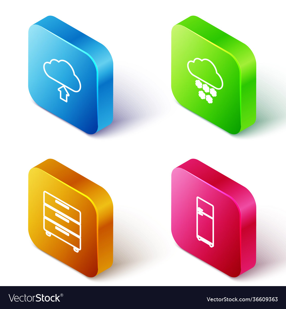 Set isometric line cloud upload with snow vector image Set isometric line cloud upload with snow