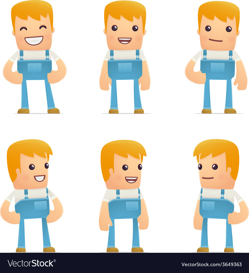 Set of mechanic character in different poses