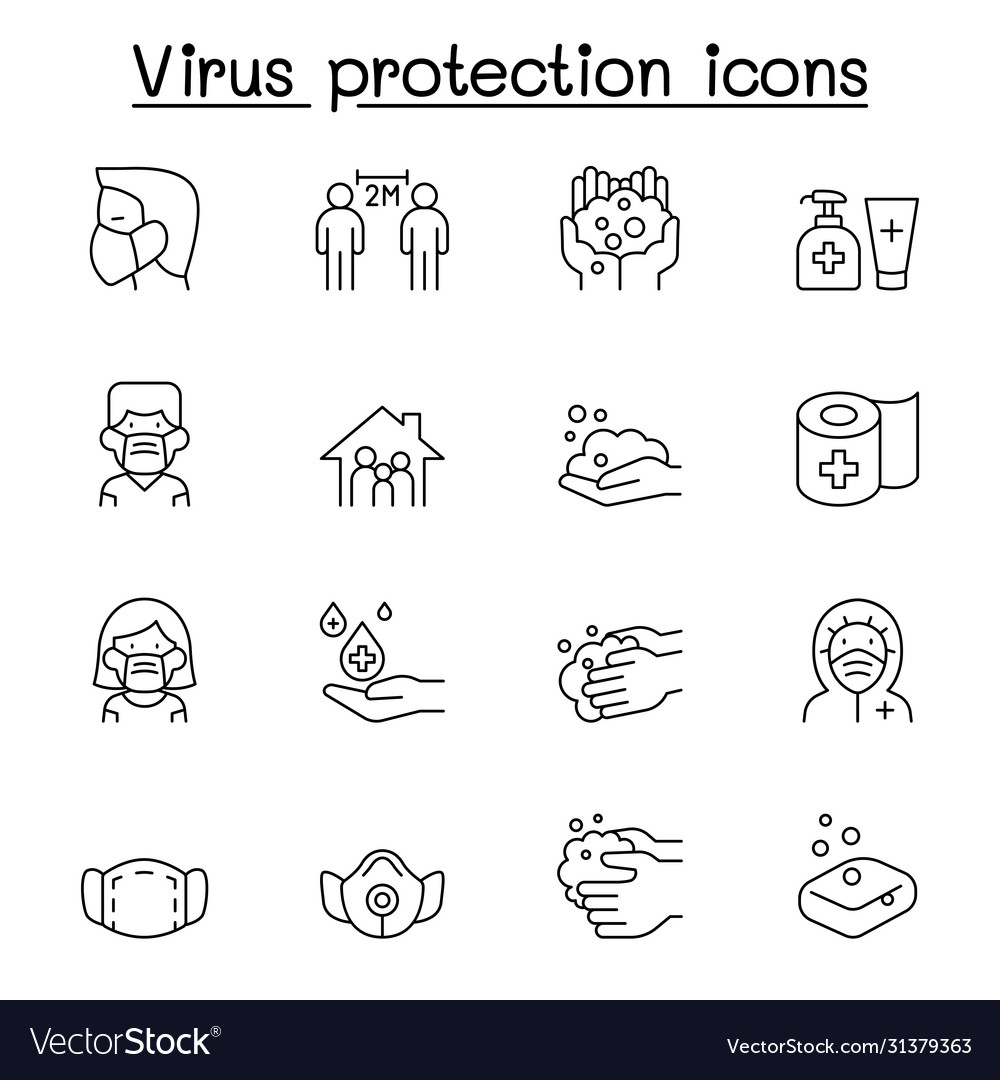 Set virus protection line icons contains such Vector Image