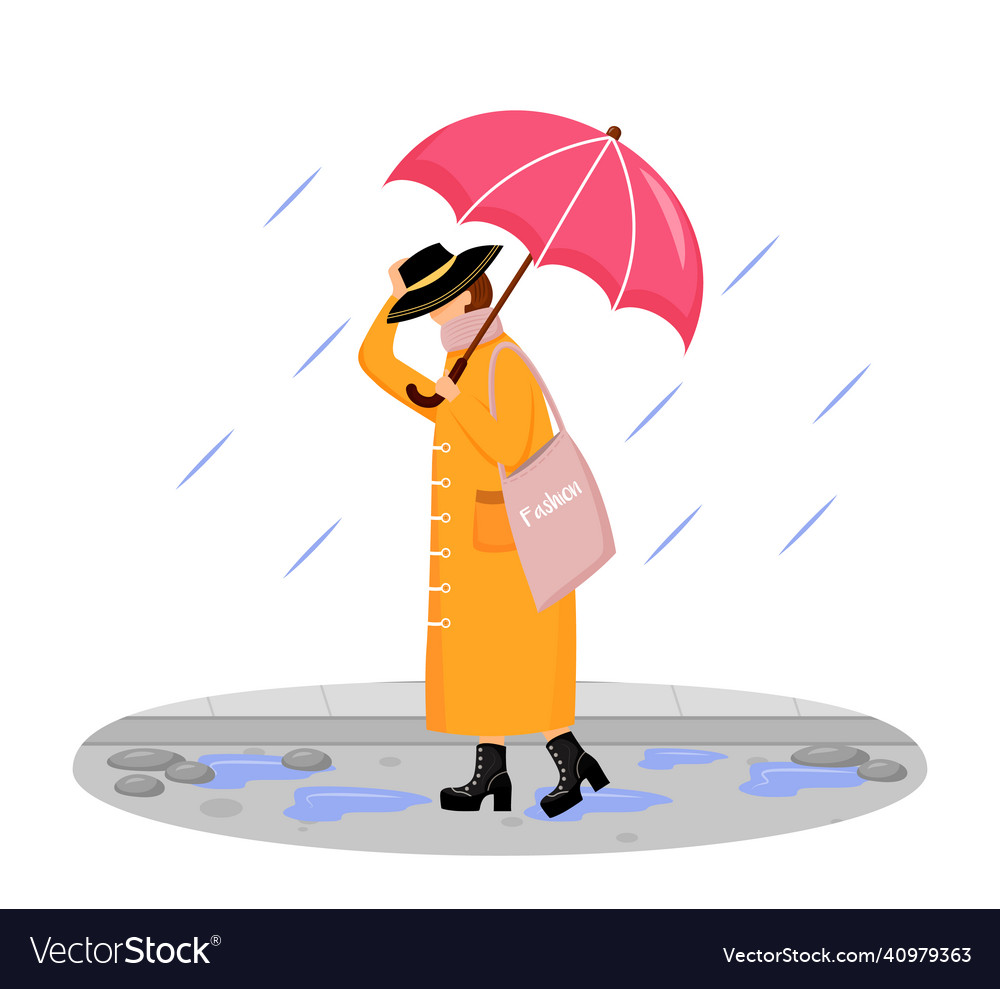 Woman in raincoat flat color faceless character Vector Image