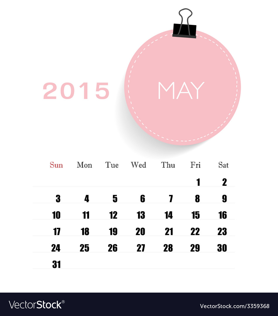 2015 calendar monthly template for may Royalty Free Vector