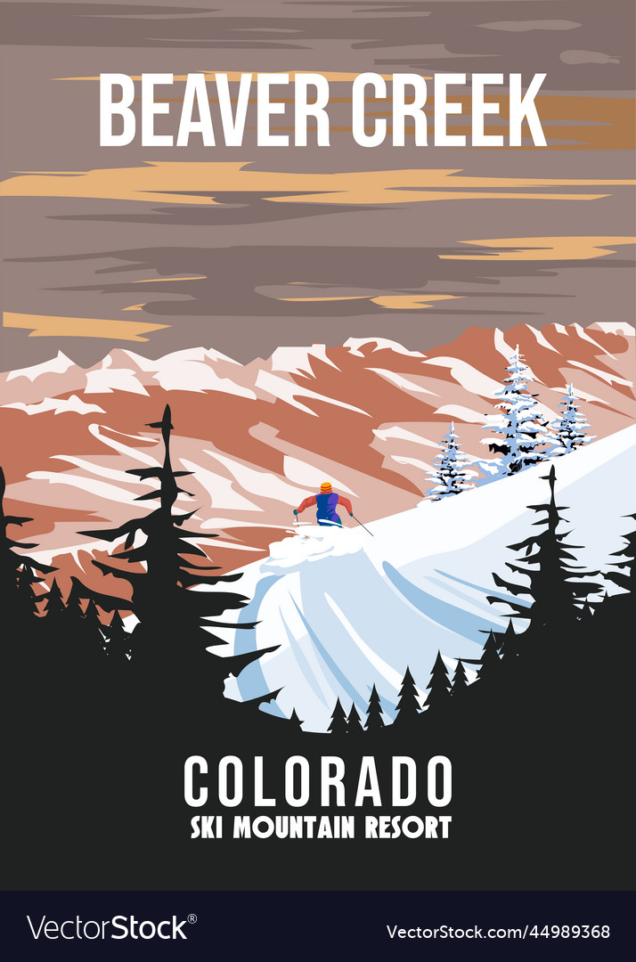 Beaver creek Skigebiet Poster Jahrgang vector image Beaver creek Skigebiet Poster Jahrgang
