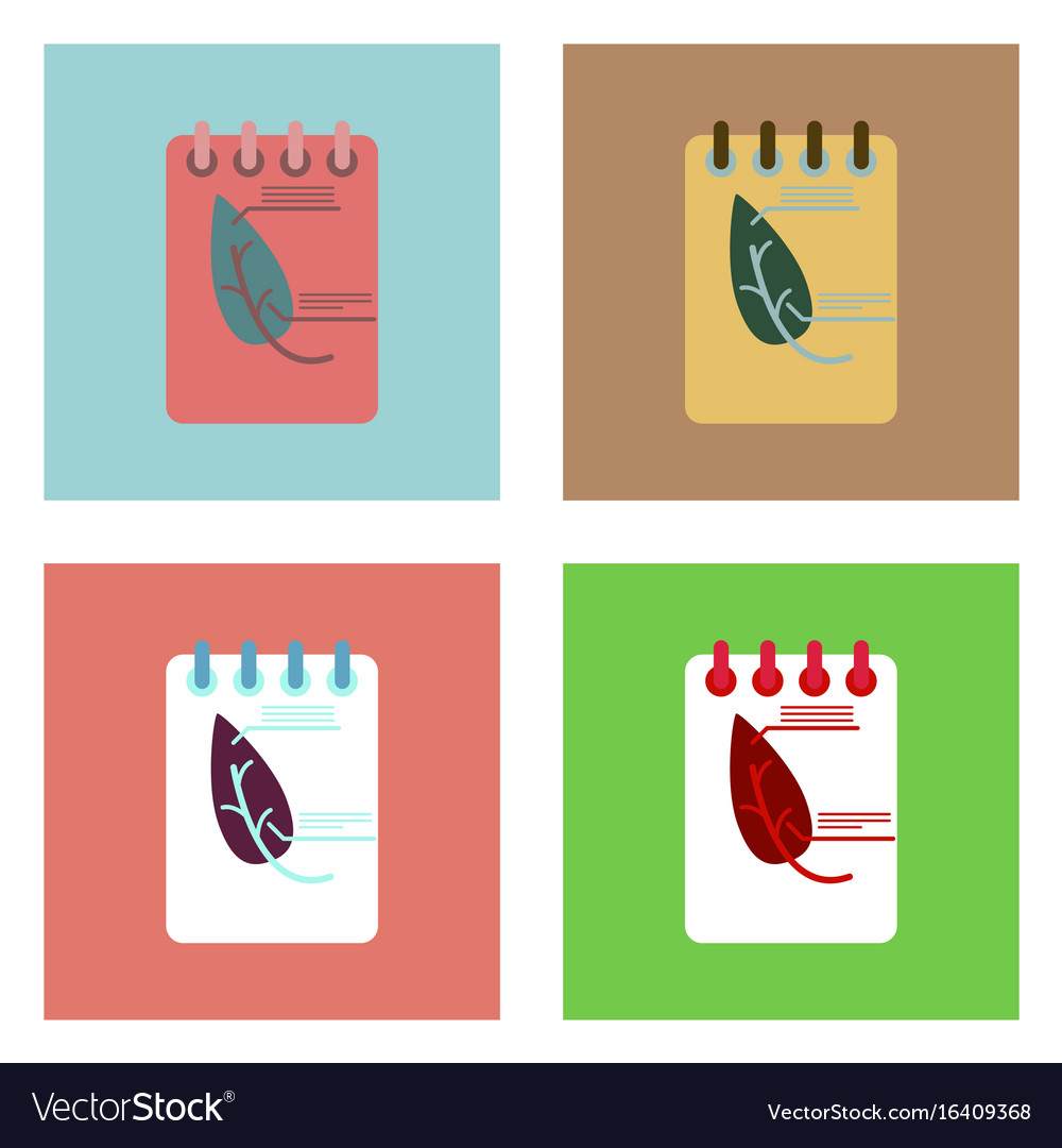 Flat icon design collection notebook and leaf