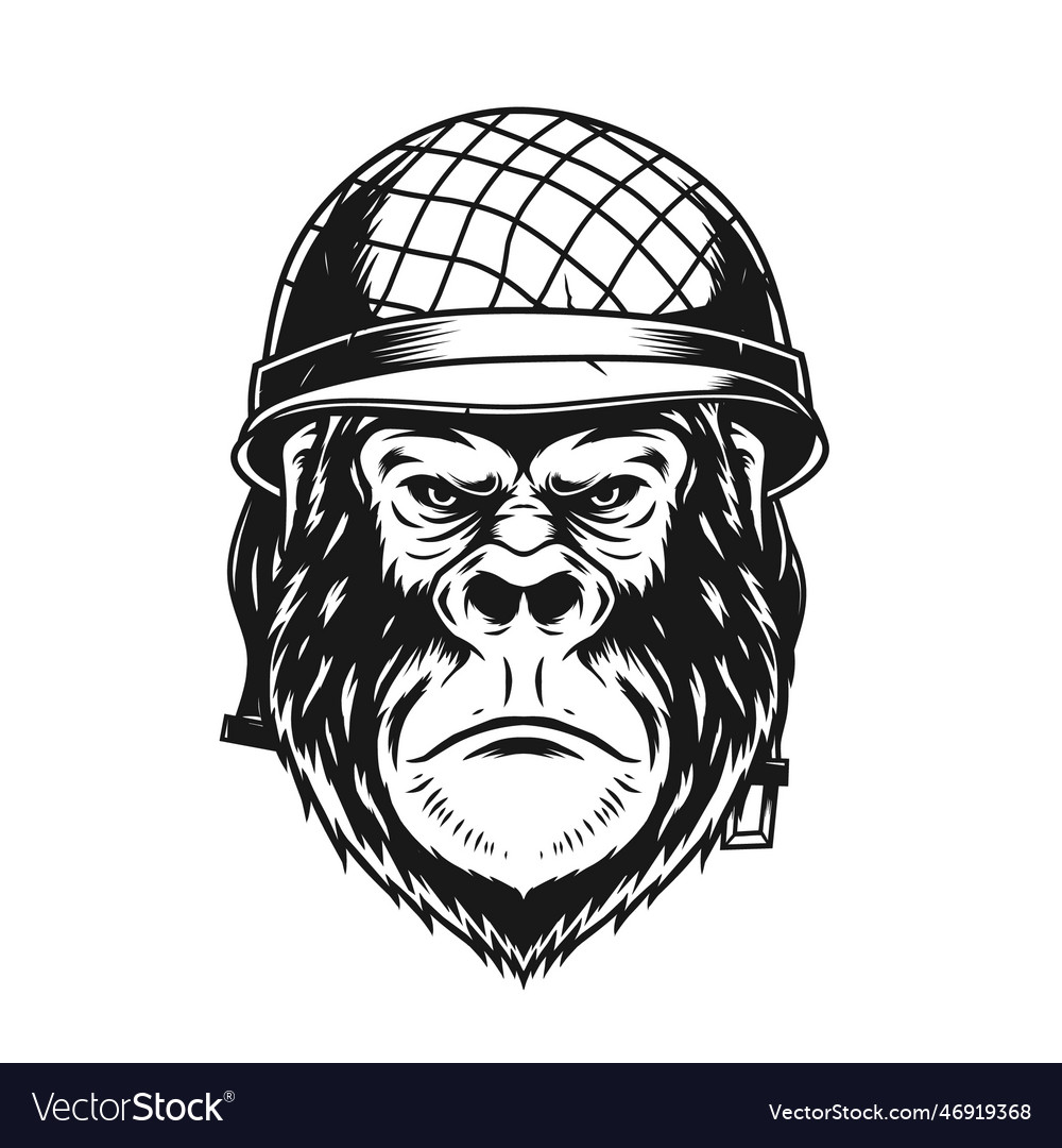 Gorilla with military helmet Royalty Free Vector Image