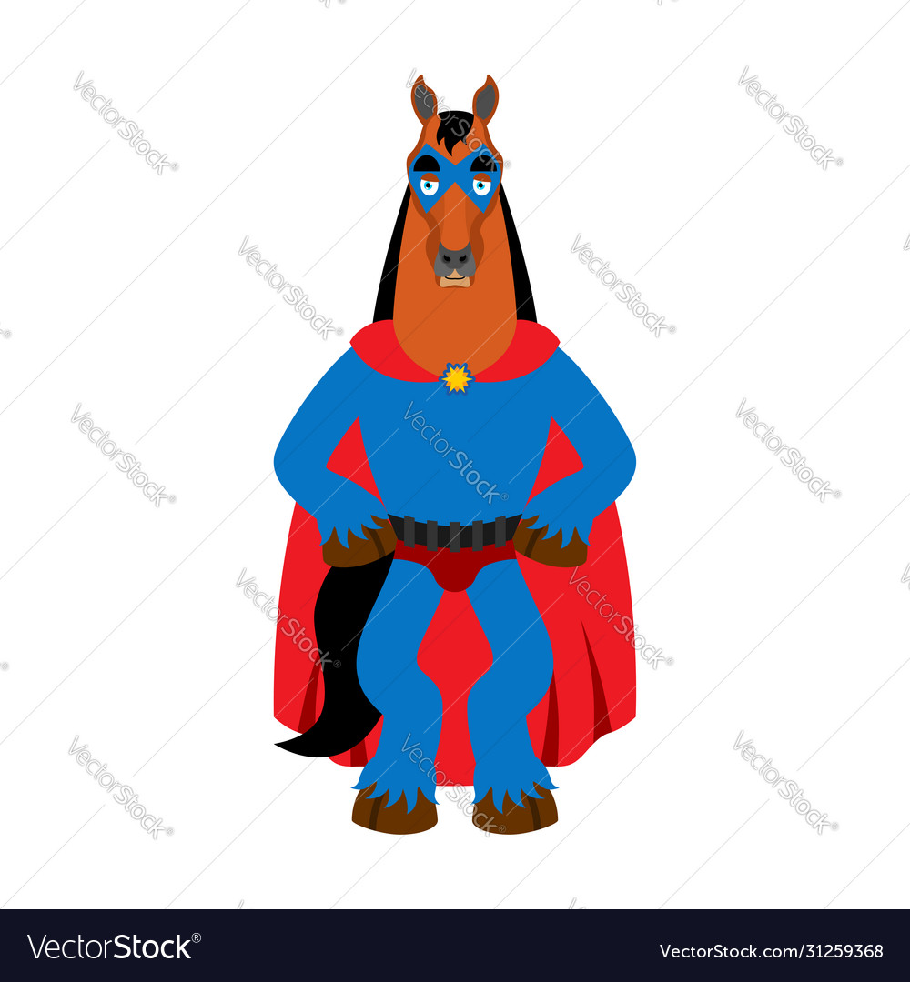 Horse superhero super hoss in mask and raincoat