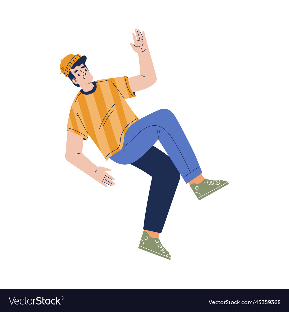 Man character falling down after slip