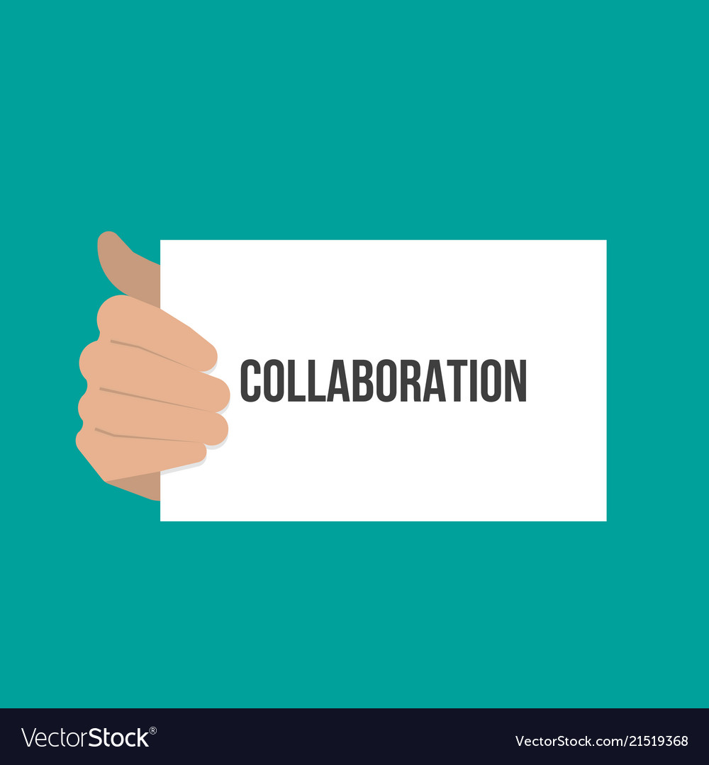 Man showing paper collaboration text vector image Man showing paper collaboration text