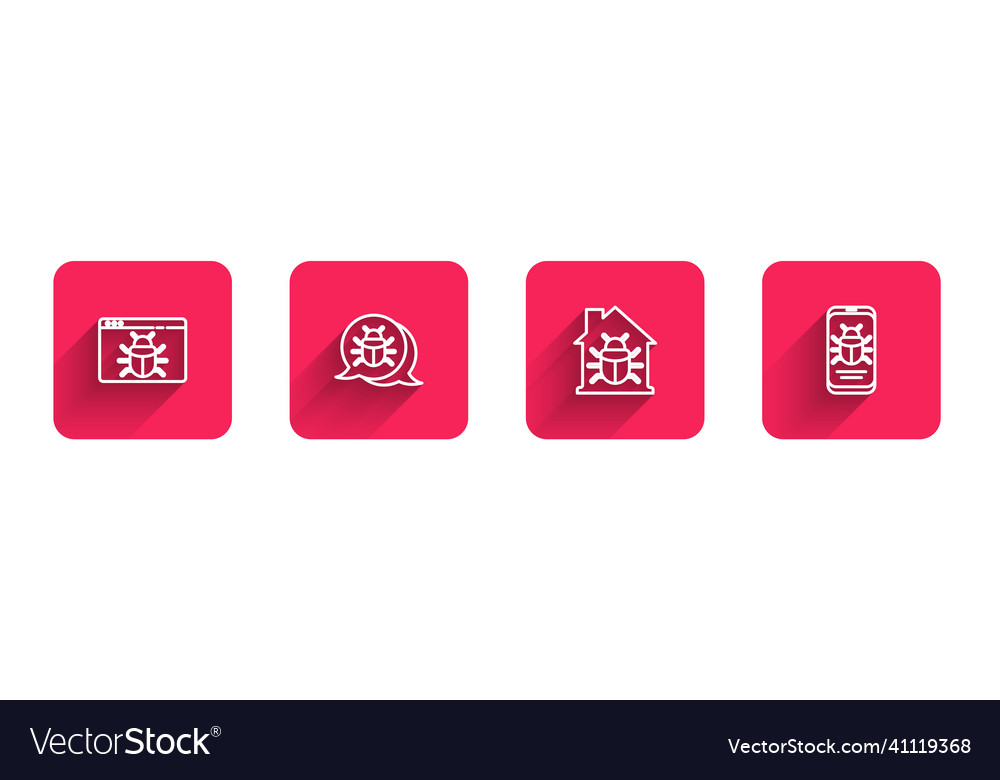 Set line system bug house and on mobile vector image Set line system bug house and on mobile