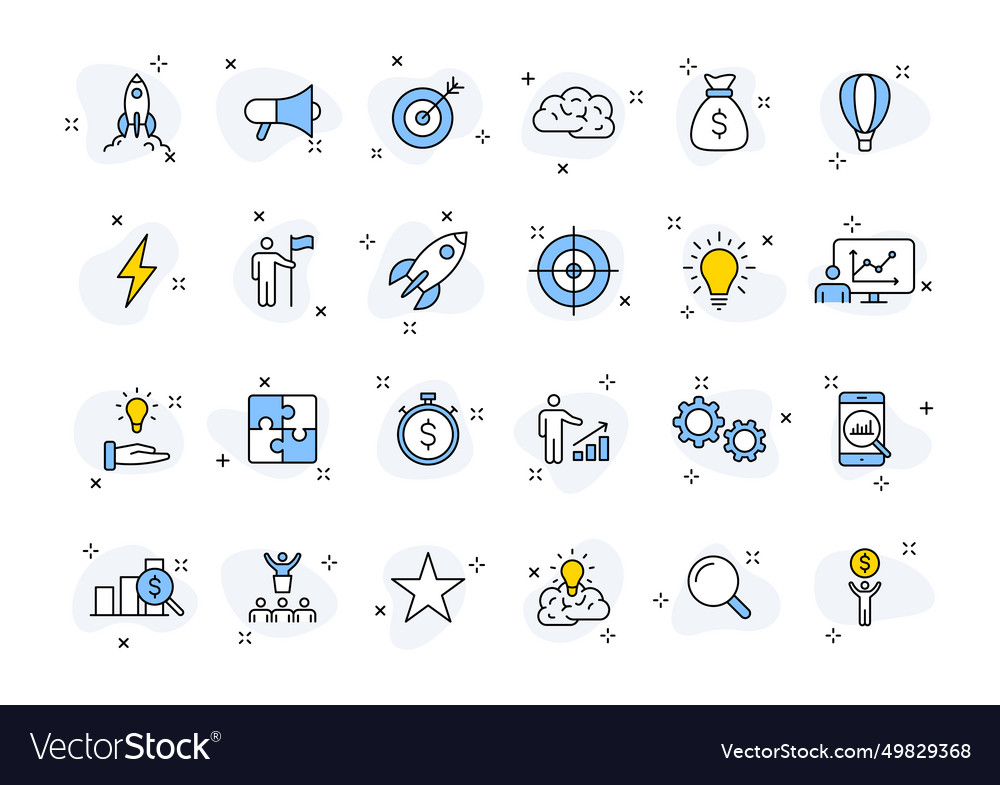 Set of 24 start up web icons in line style vector image Set of 24 start up web icons in line style