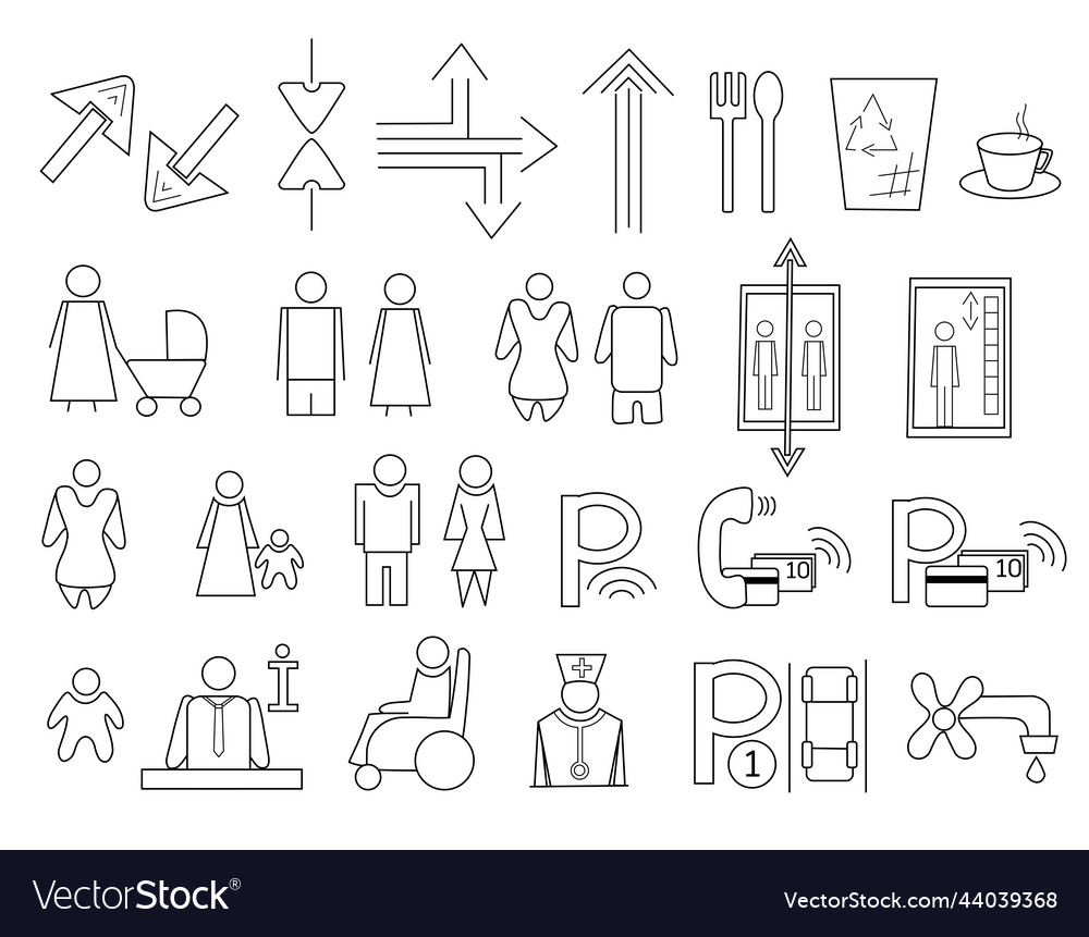 Set of icons ready to use in a wayfinding system vector image Set of icons ready to use in a wayfinding system