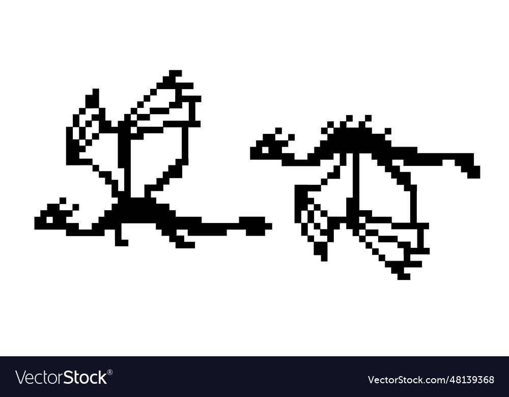 Set with flying pixel dragons silhouettes black Vector Image