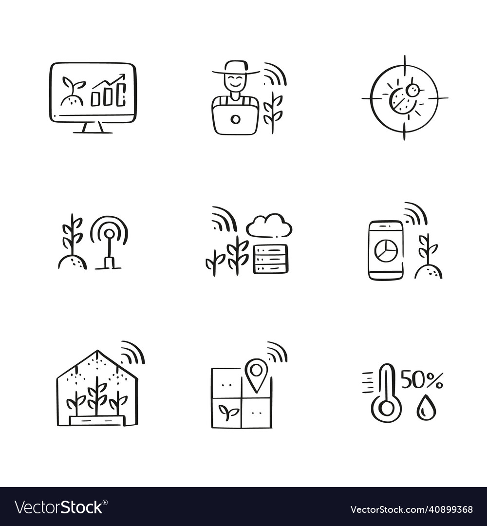 Smart farming icons set farmer using internet Vector Image