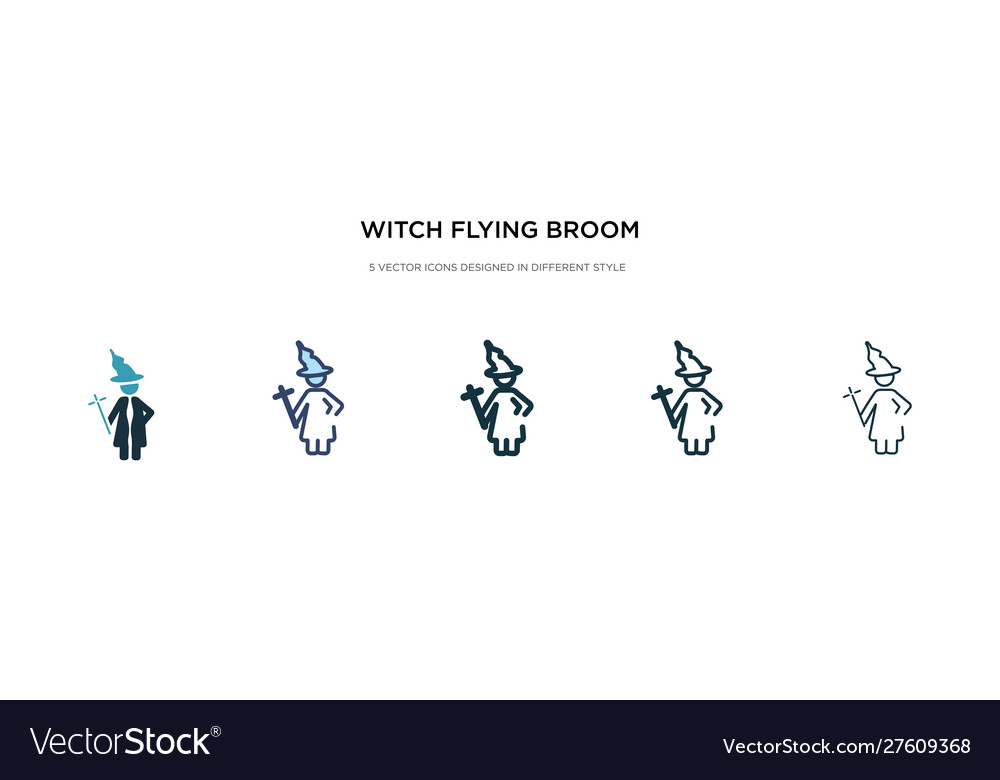 Witch flying broom icon in different style two