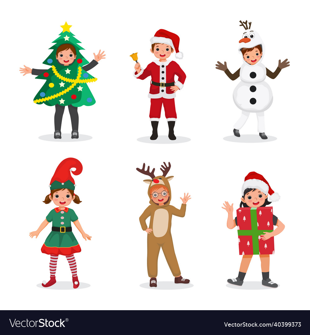 Children Wear Christmas Costumes Royalty Free Vector Image