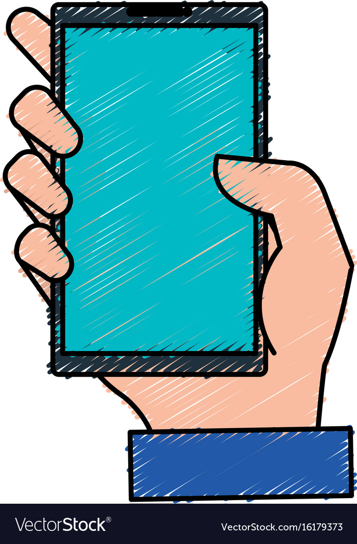 Hand user with smartphone device isolated icon